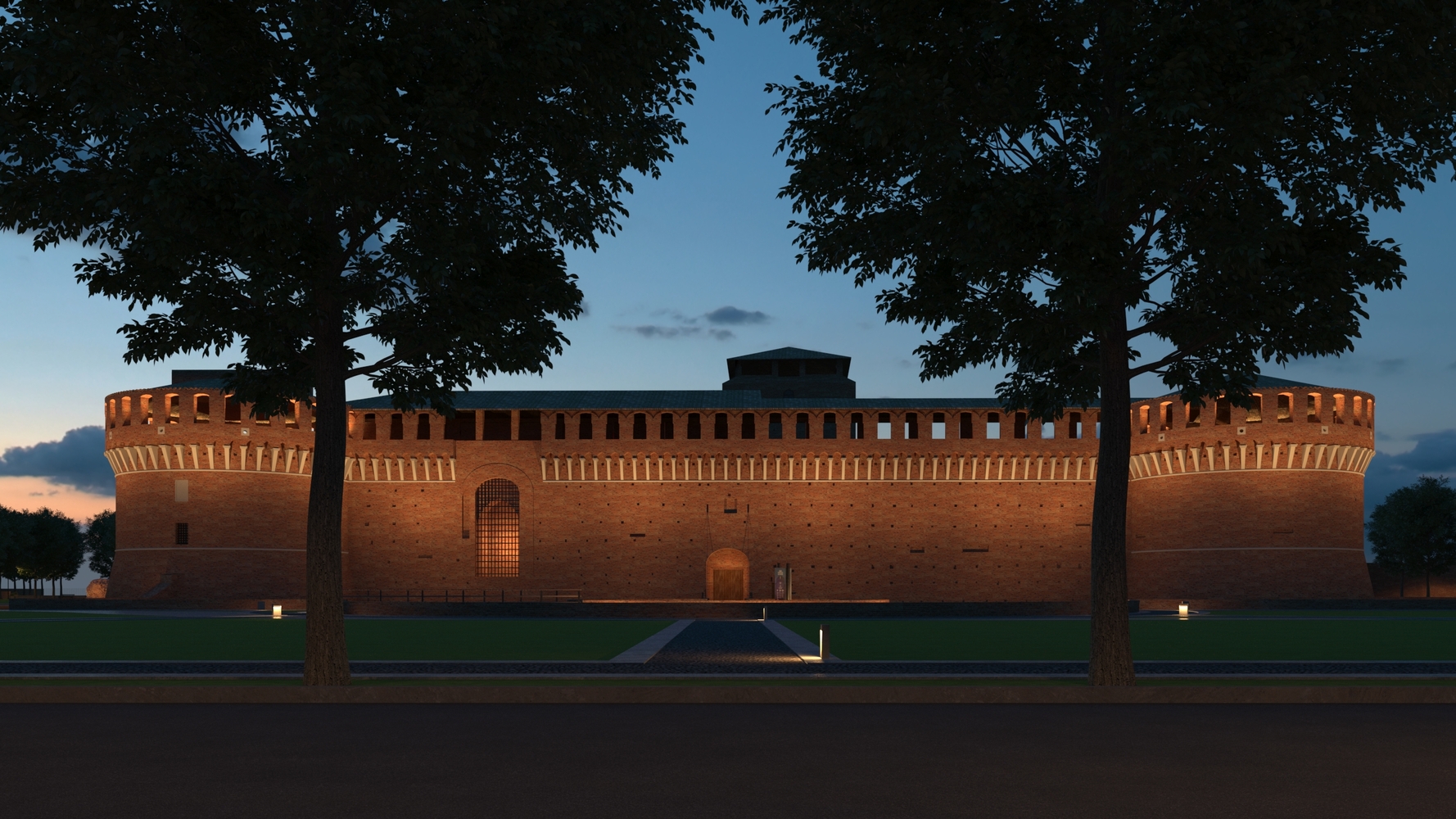 Render della nuova illuminazione della Rocca Sforzesca