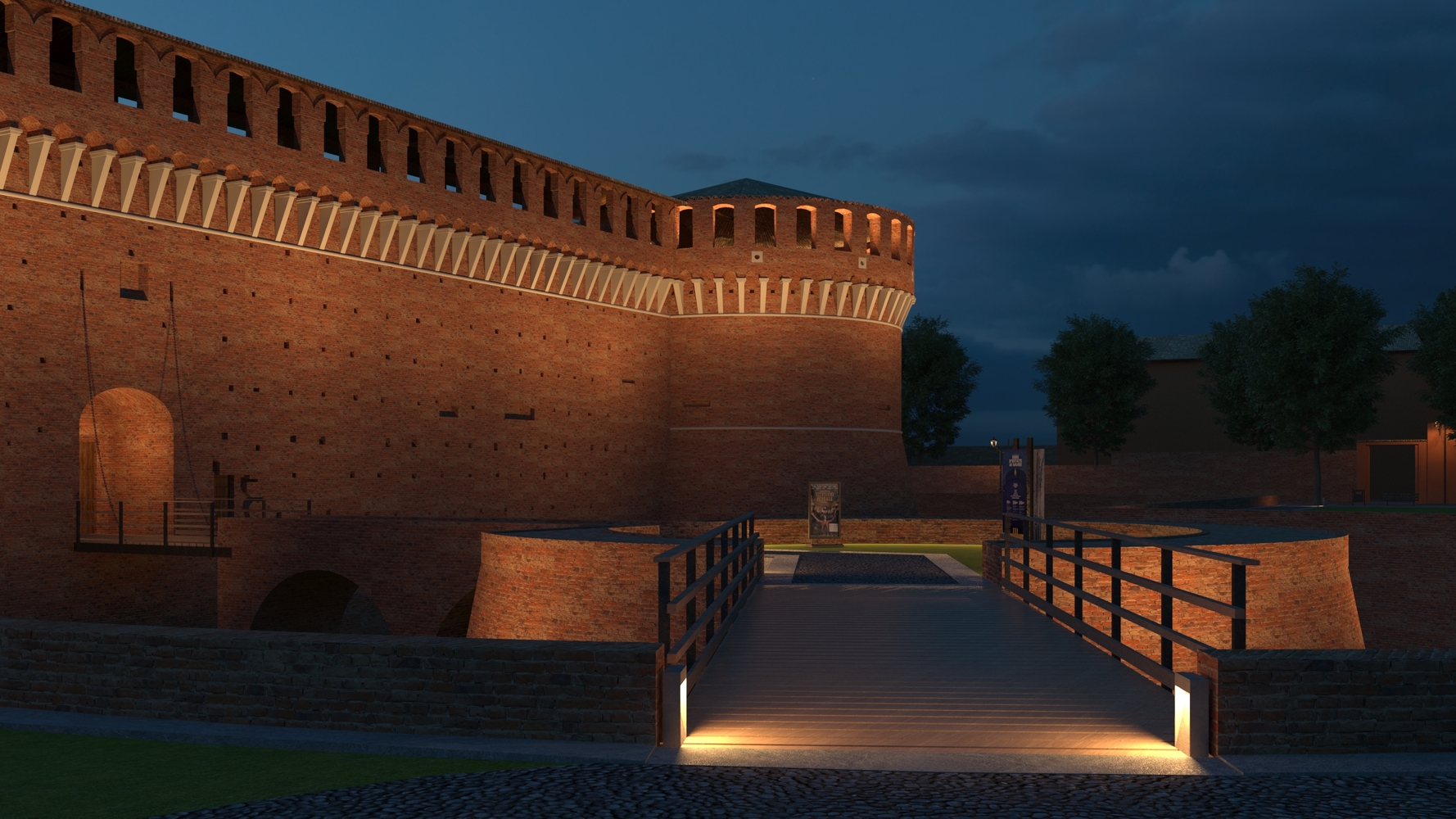Render della nuova illuminazione della Rocca Sforzesca
