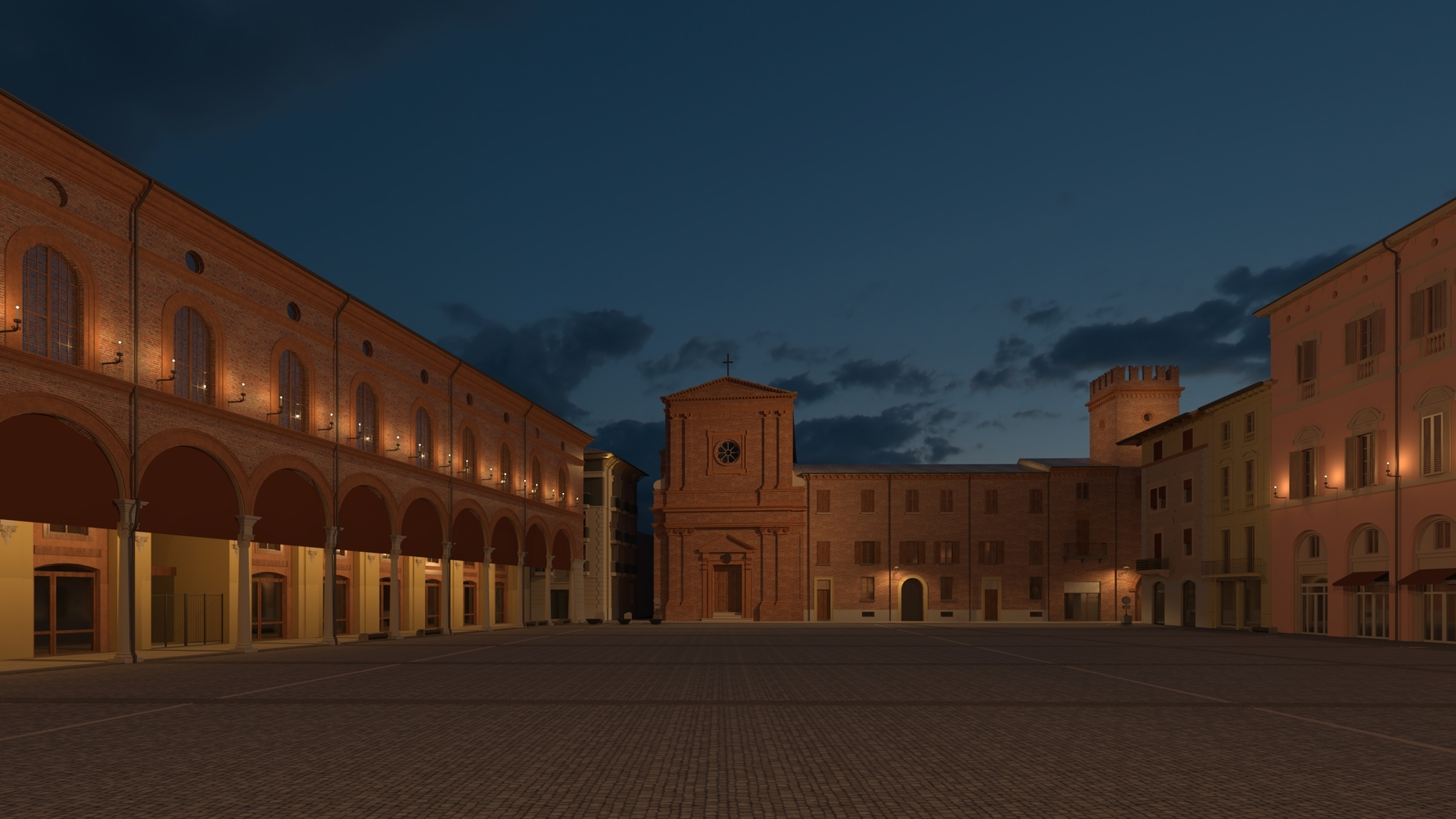 Render della nuova illuminazione di Piazza Matteotti