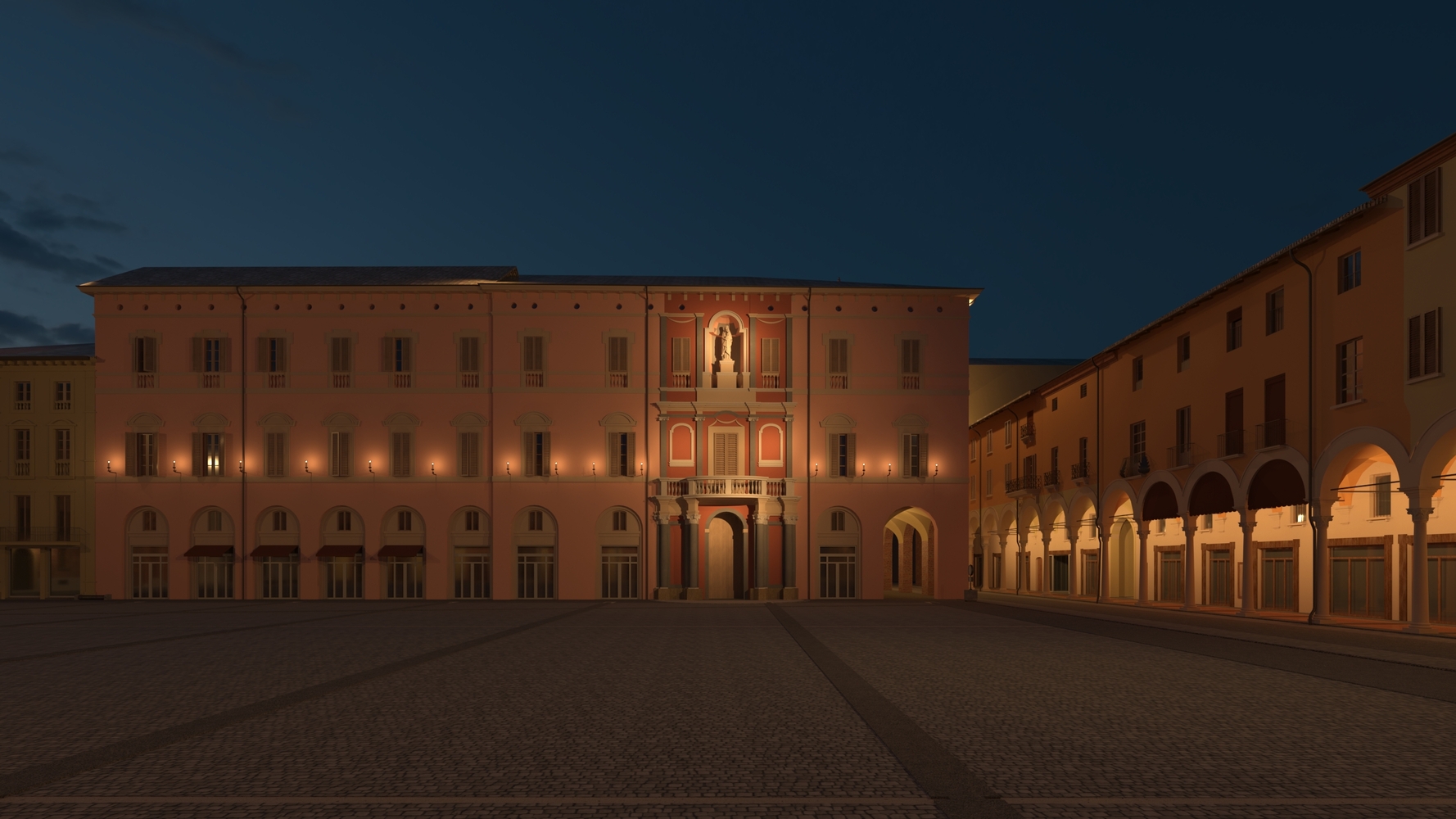 Render della nuova illuminazione di Piazza Matteotti