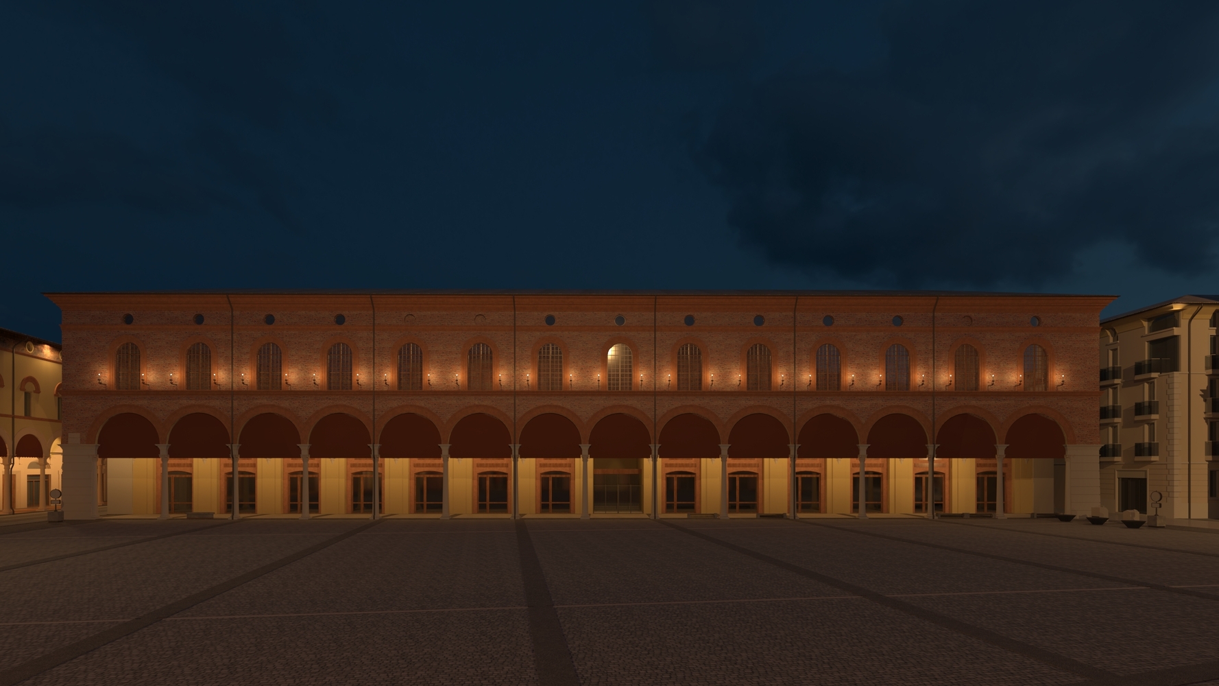 Render della nuova illuminazione di Piazza Matteotti