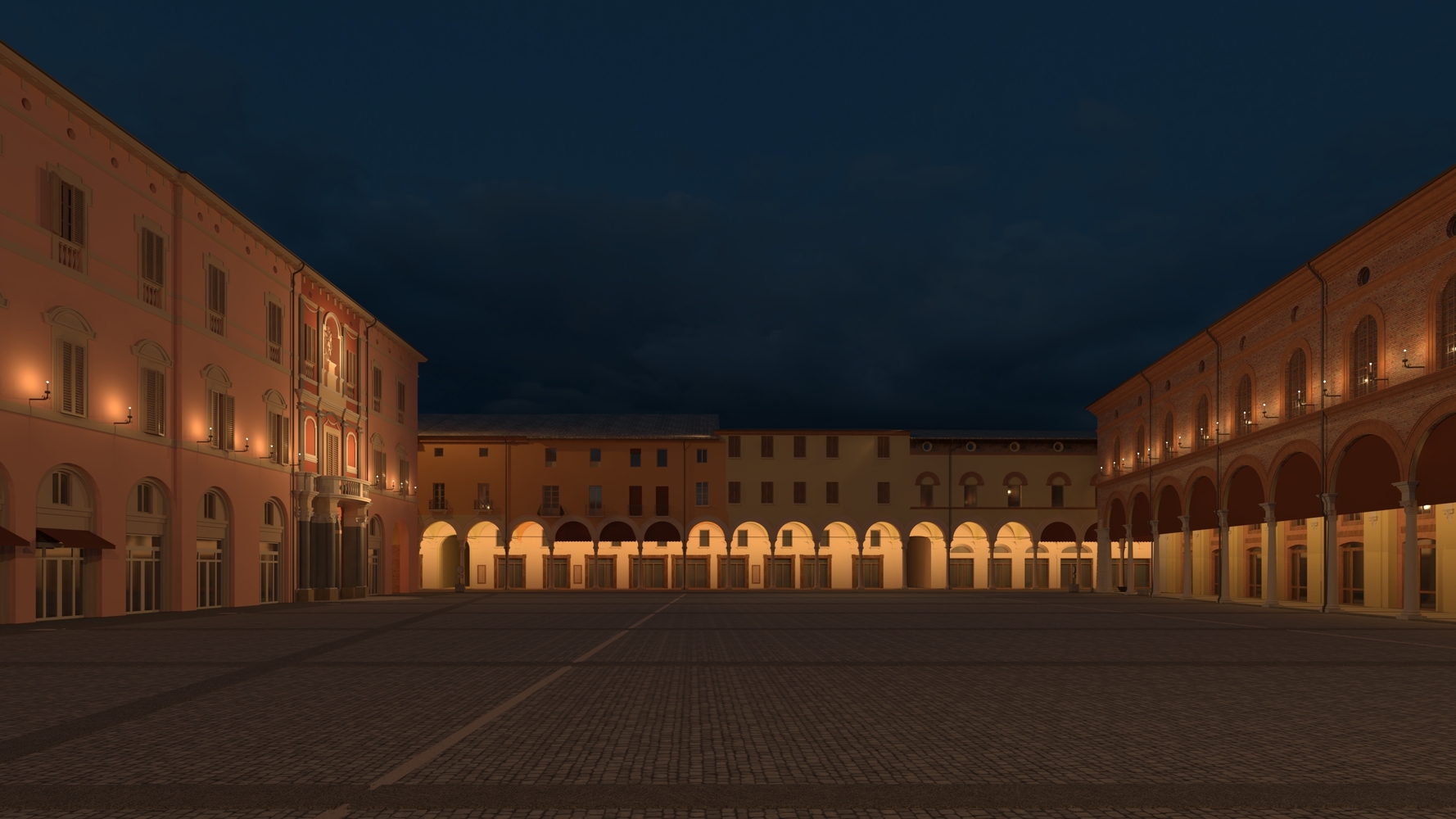 Render della nuova illuminazione di Piazza Matteotti