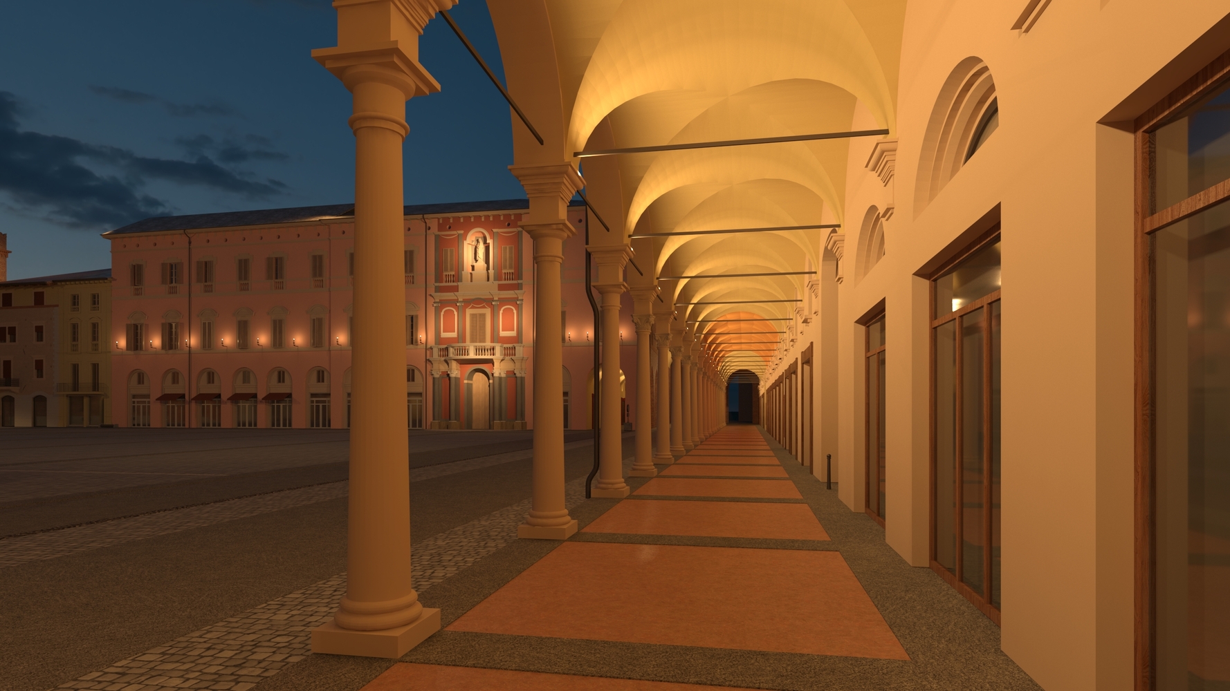 Render della nuova illuminazione di Piazza Matteotti