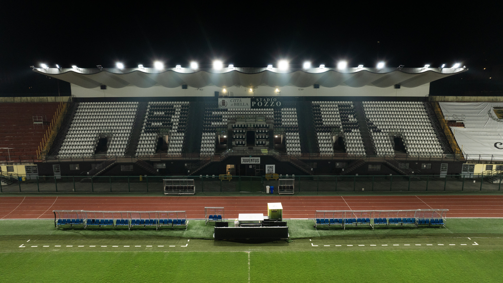 Illuminazione LED tribuna Stadio di Biella con proiettori ad alta efficienza